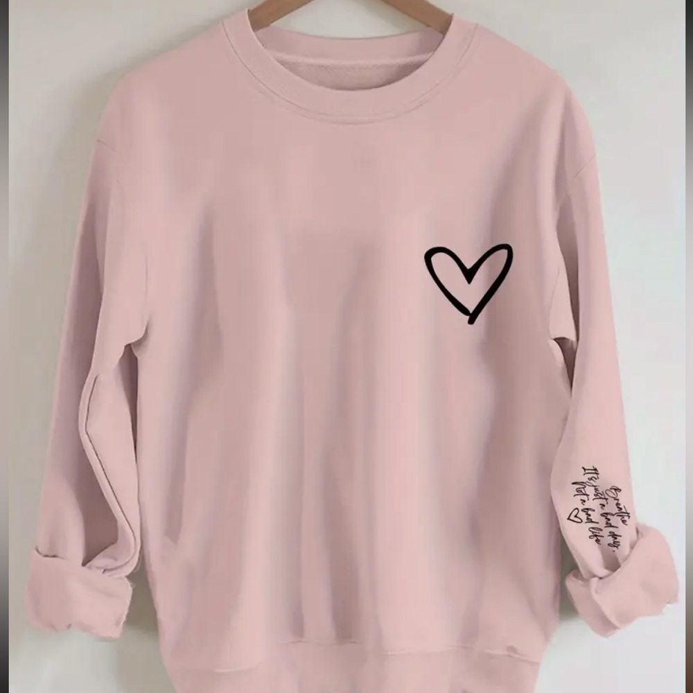 Pink sweatshirt inspirational word print graphic heart strawberry milkshake pink